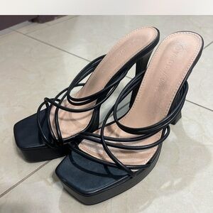 Wild Diva Black Strappy Platform Heels